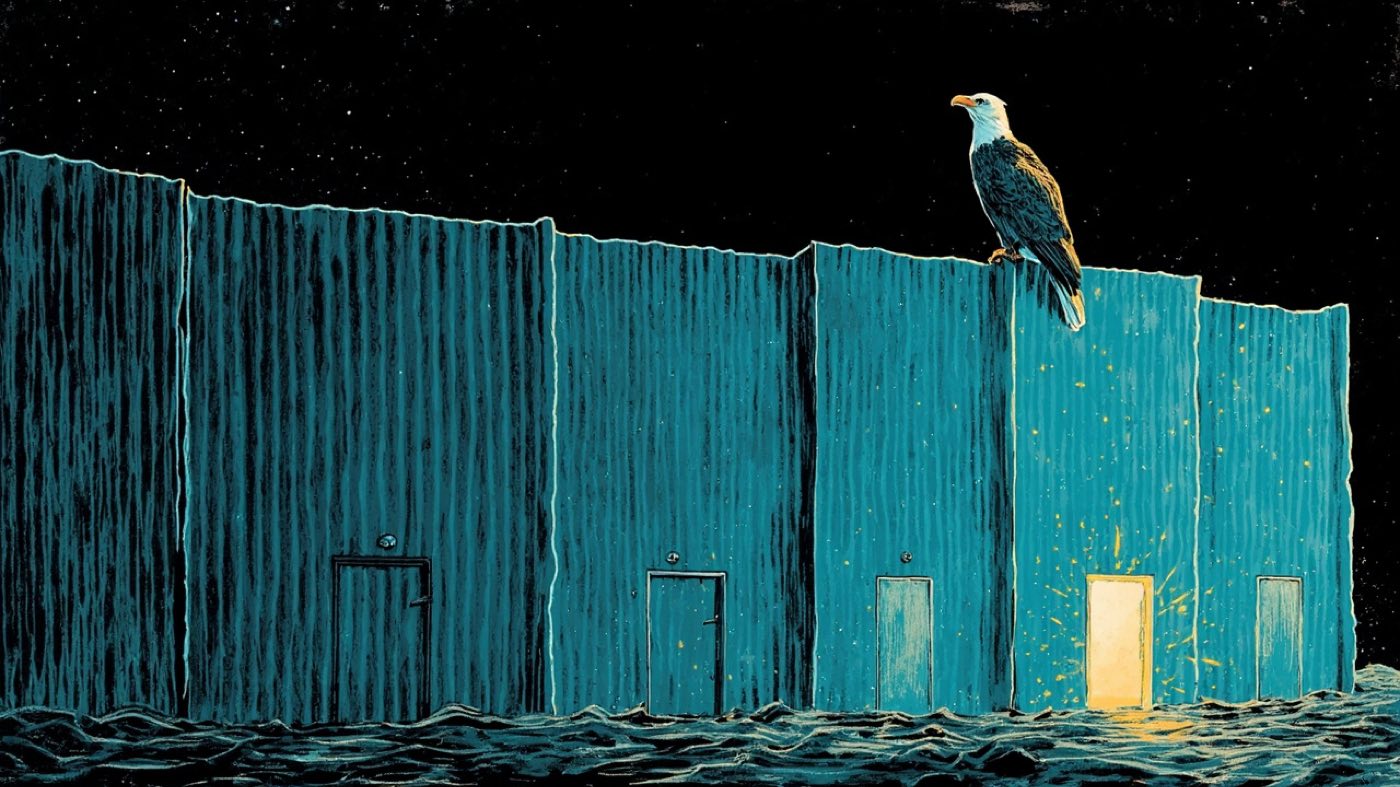 Illustration: a wall of closed doors with only three doorways glowing open